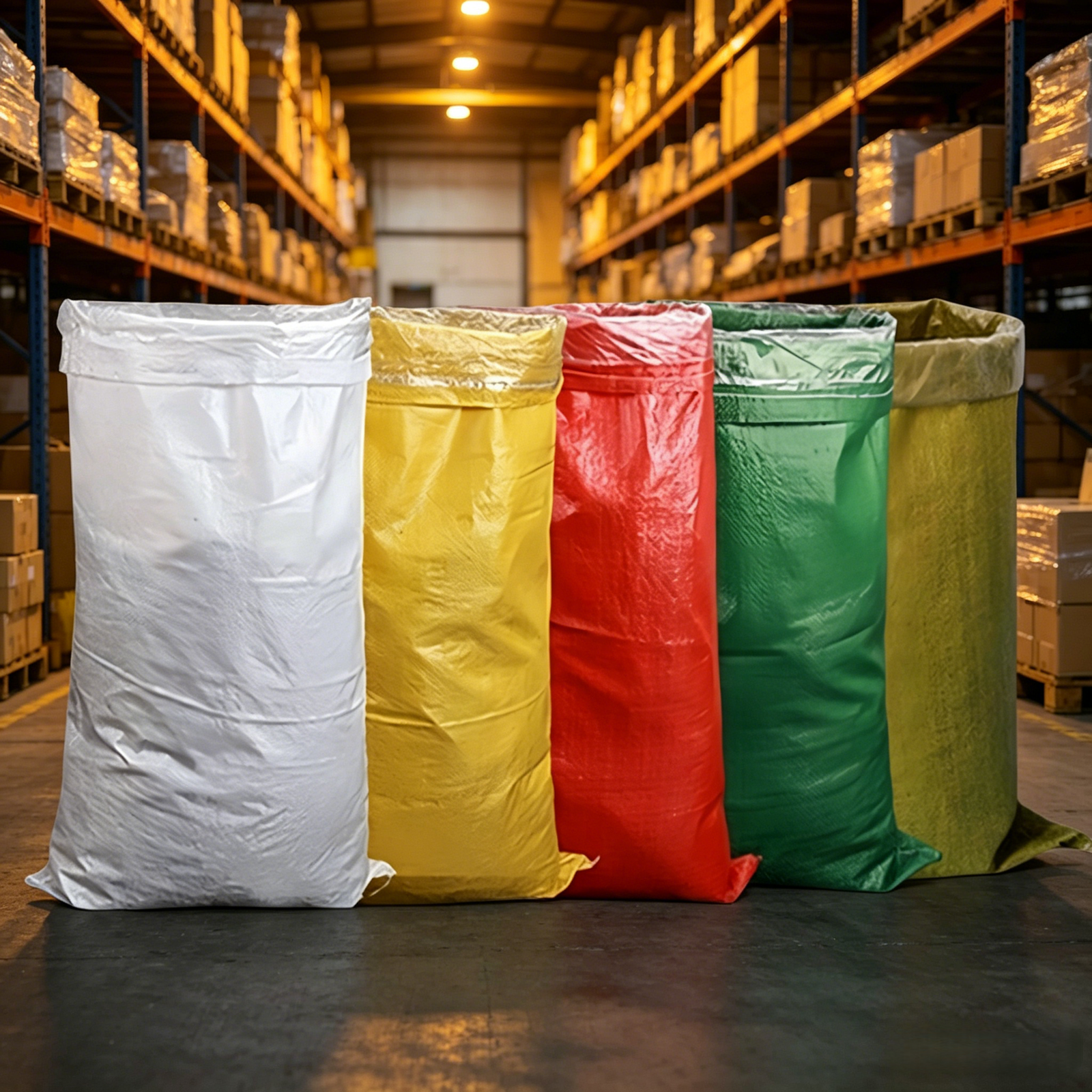 bulk pp woven sacks stacked