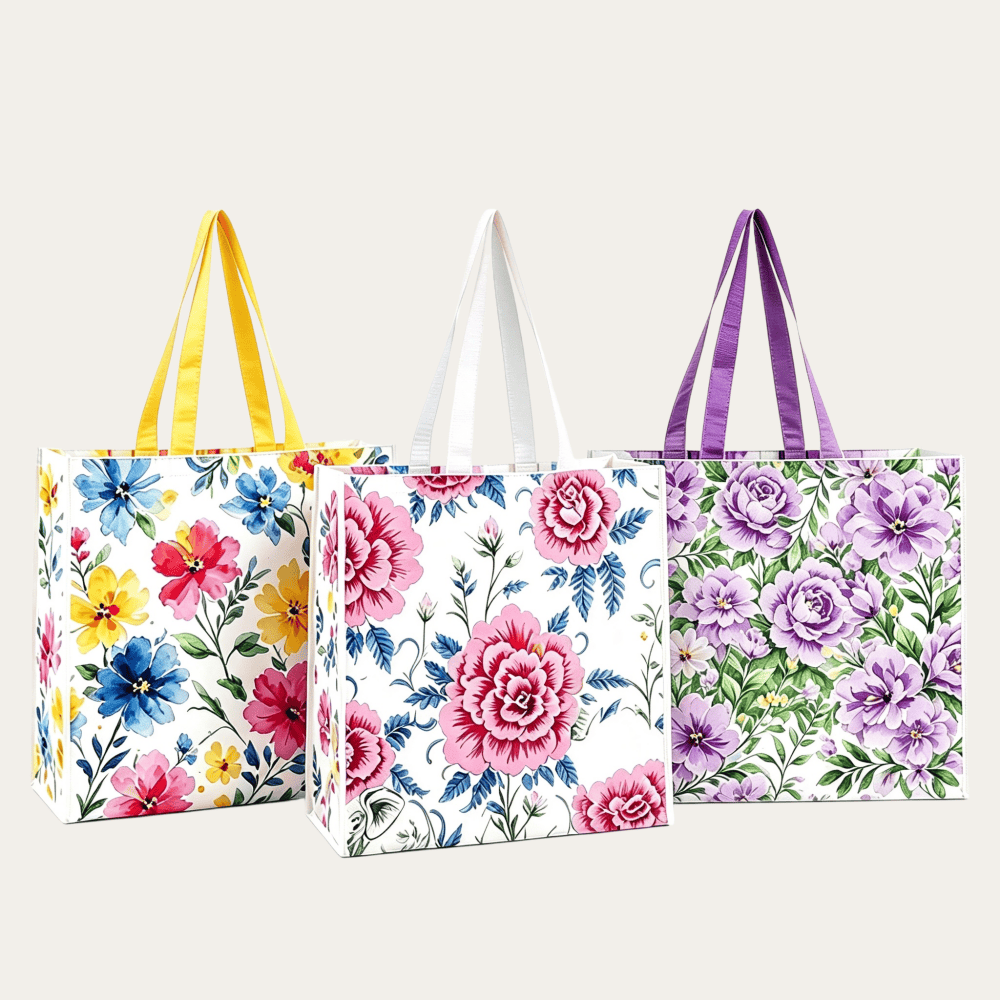 Woven tote bag with reinforced handles