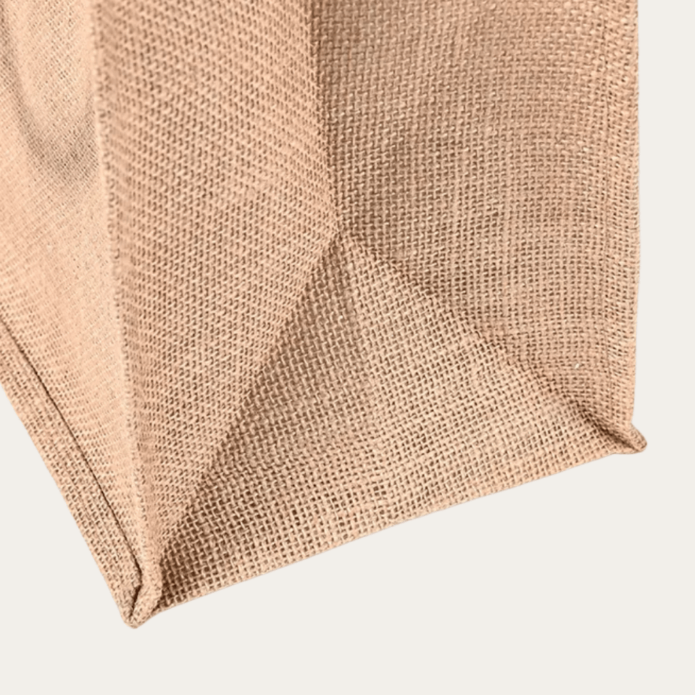 Jute burlap bag material detail and stitching